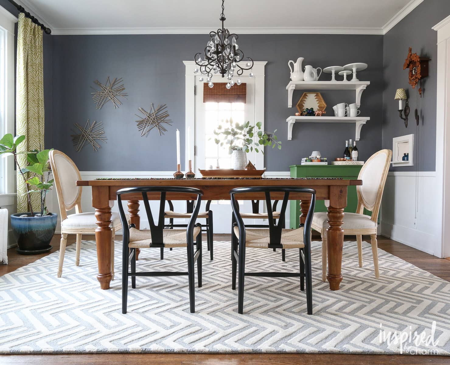 dining room with chevron rug