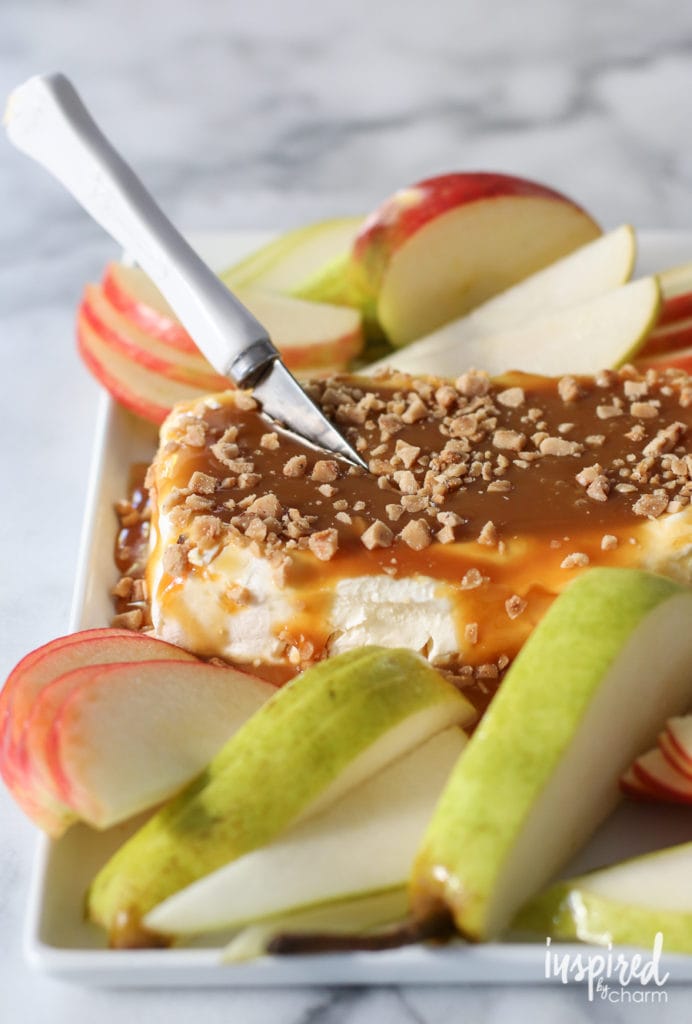 close up of caramel apple inspired easy dip recipe