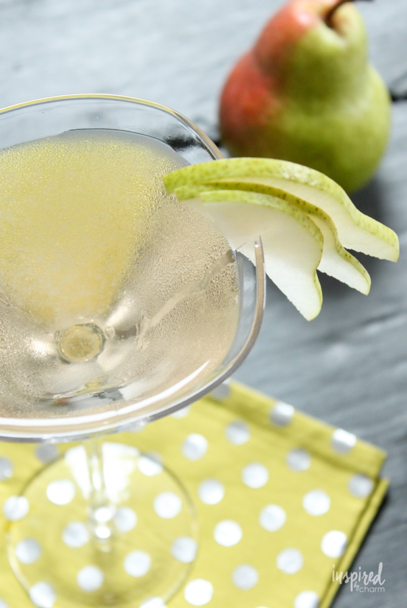 pear martini in glass with pear