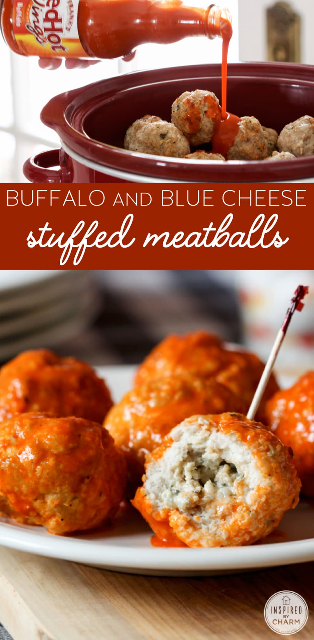 Buffalo and Blue Cheese Stuffed Meatballs appetizer recipe #buffalo #bluecheese #chicken #meatball #appetizer #recipe