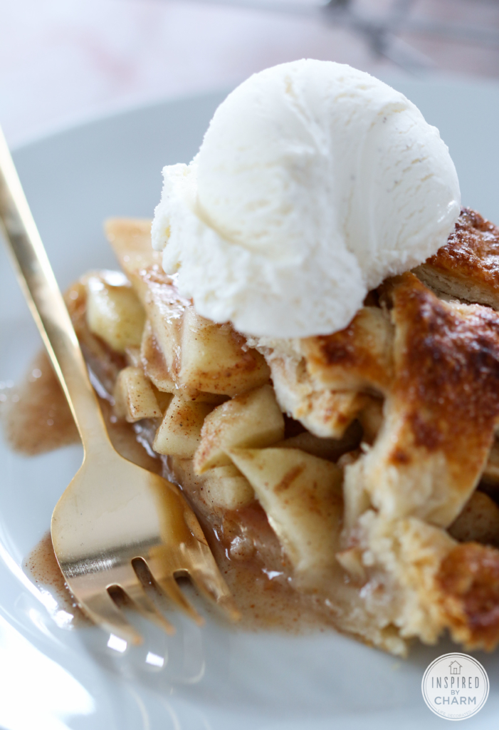 All-american apple pie topped with vanilla ice cream
