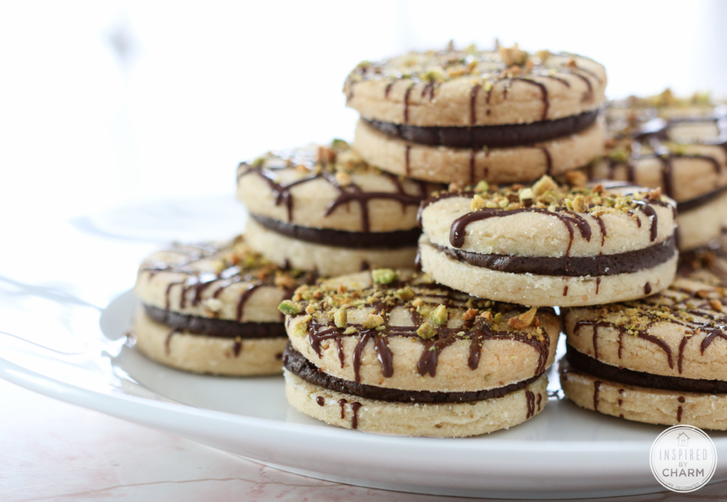 Pistachio Shortbread Cookies with Dark Chocolate Filling | Inspired by Charm
