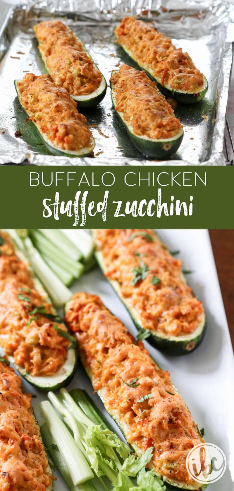These Buffalo Chicken Stuffed Zucchini Boats make a delicious meal or appetizer. I love stuffed zucchini and this recipe is one of my favorites because it's loaded with flavor! #buffalochicken #chicken #buffalo #zucchini #stuffedzucchini