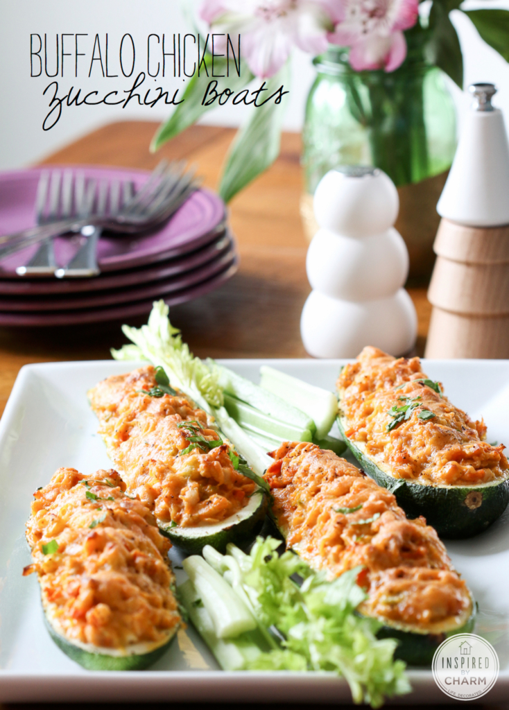 Buffalo Chicken Stuffed Zucchini Boats #summer #appetizer #recipe