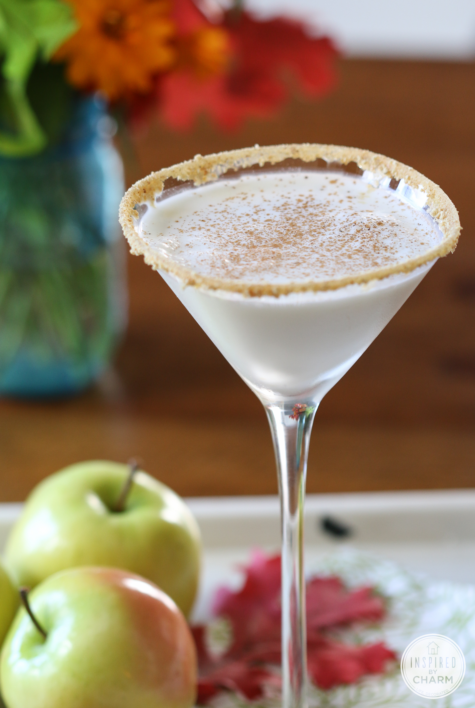 caramel apple inspired martini with graham cracker rim