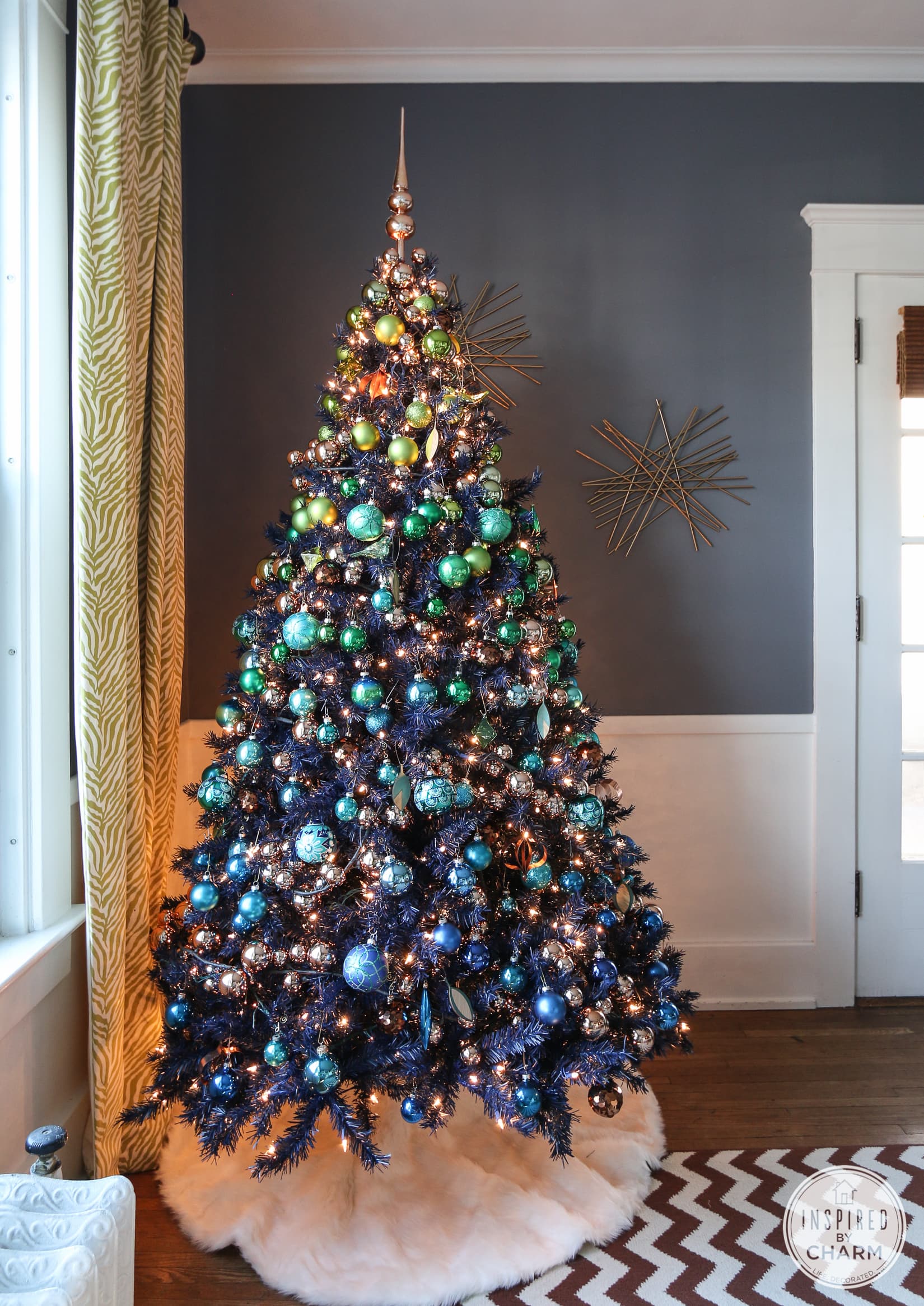 Navy Blue Christmas Tree  blue and green Christmas tree decorations