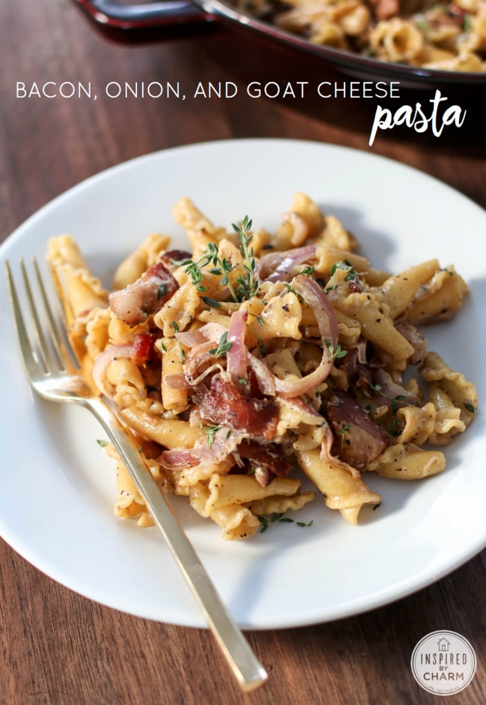 Bacon Onion and Goat Cheese Pasta