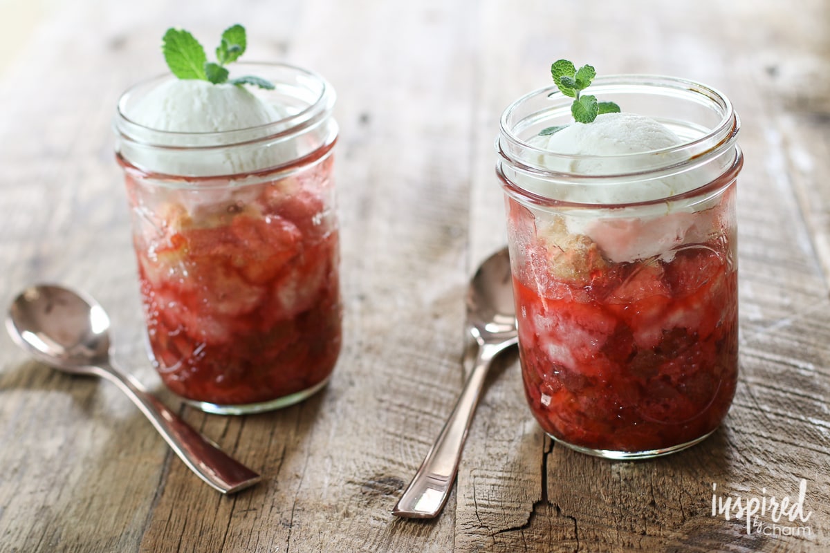Strawberry Rhubarb Mason Jar Cobblers | Inspired by Charm