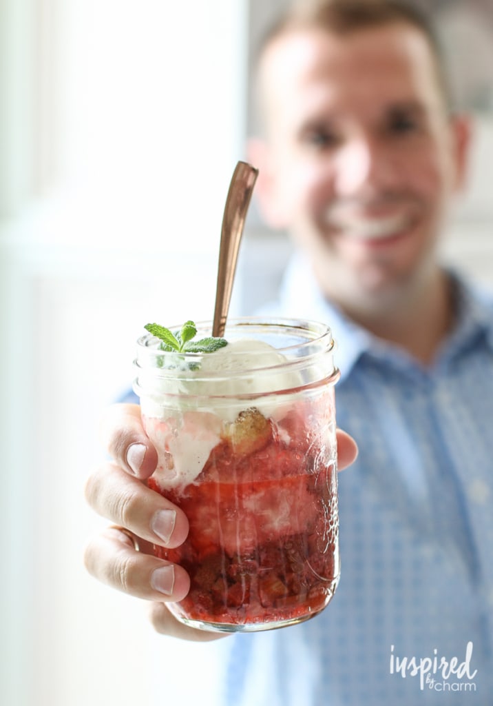 Strawberry Rhubarb Mason Jar Cobblers | Inspired by Charm