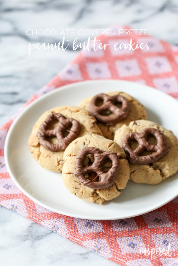Chocolate Covered Pretzel Peanut Butter Cookies | inspiredbycharm.com #IBCfallcookieweek