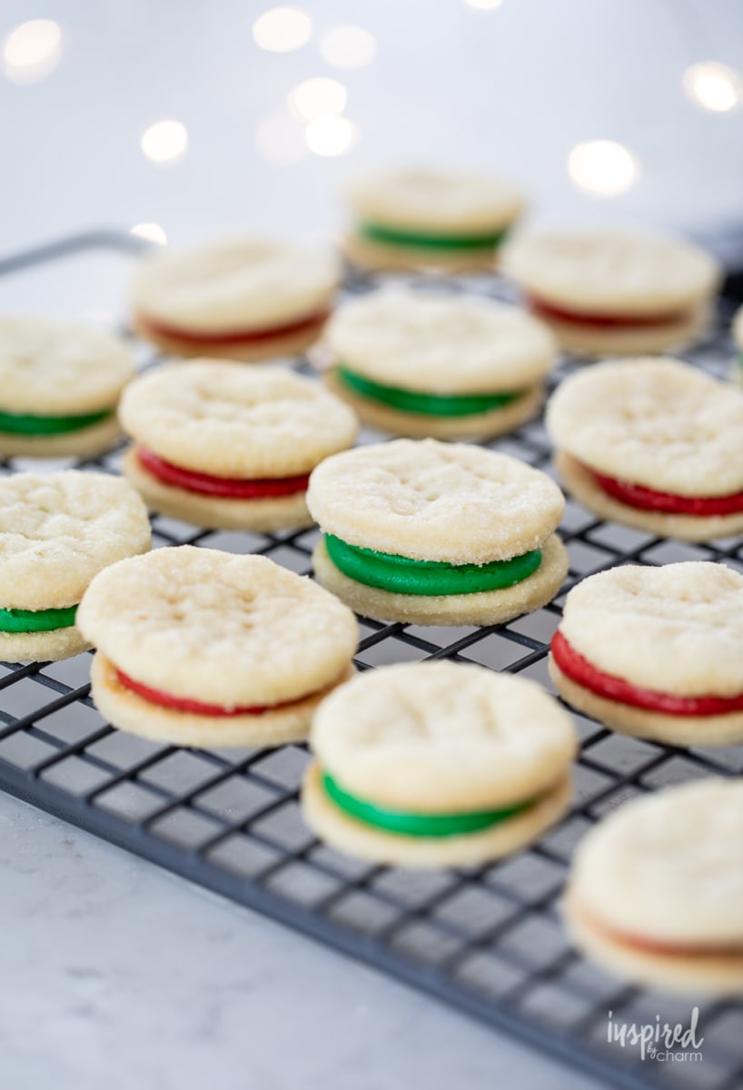 Cream Wafer Sandwich Cookies on drying rack