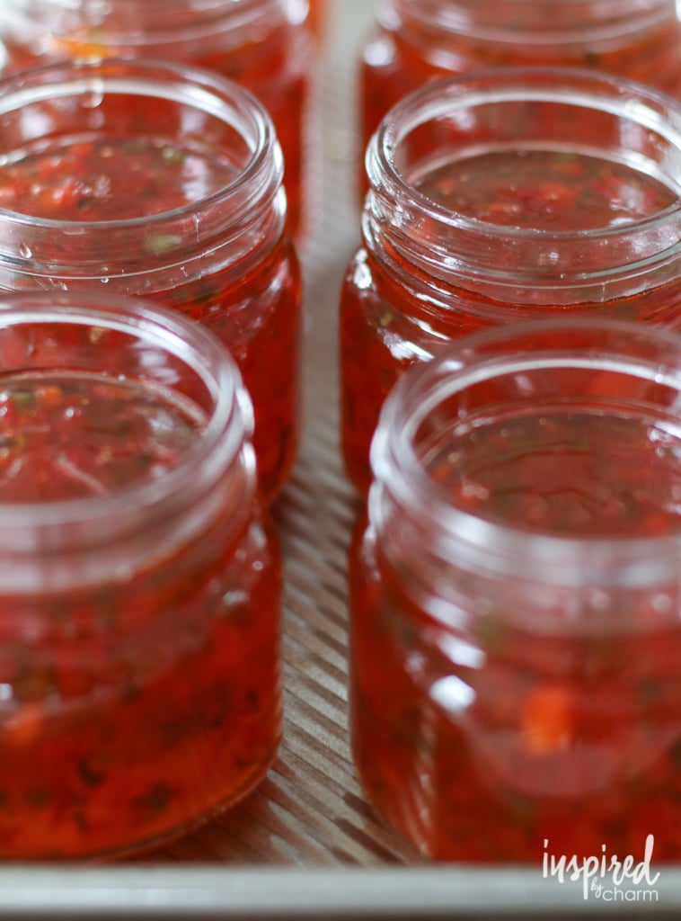 open jars of pepper jelly for canning