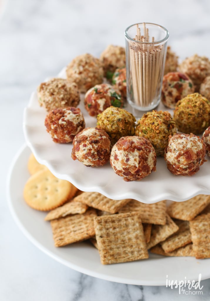 Cheese Truffles - Mini Cheeseballs on a plate with crackers. 