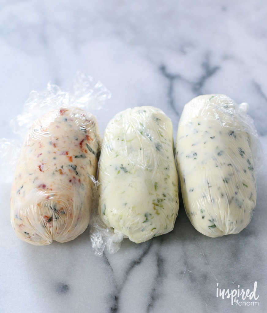 3 loaves of diy compound butter with herbs