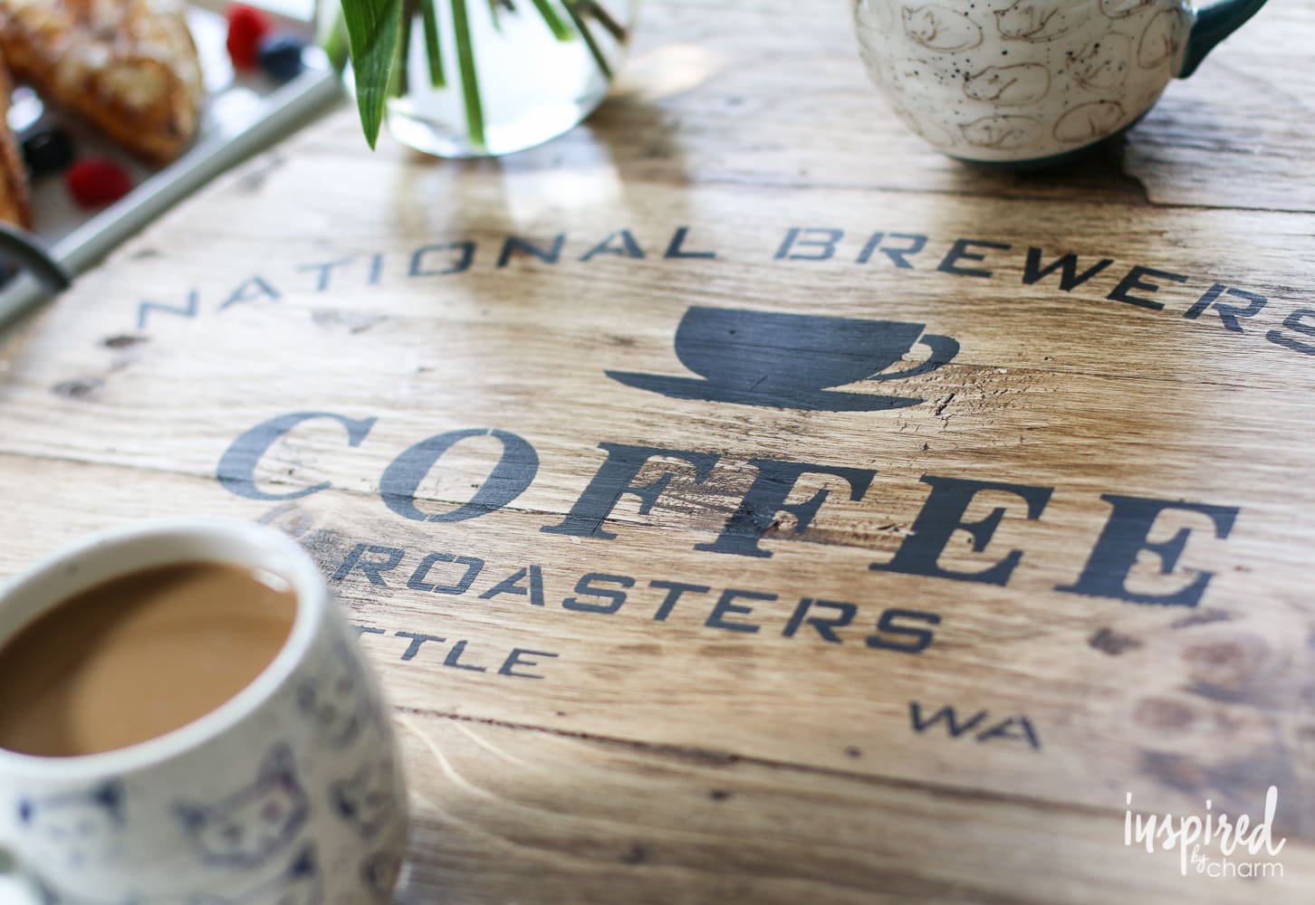 DIY Coffee Stenciled Wooden Tray