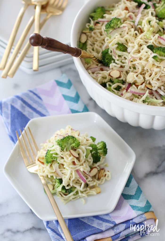ramen noodle salad in a big bowl and on a plate. 
