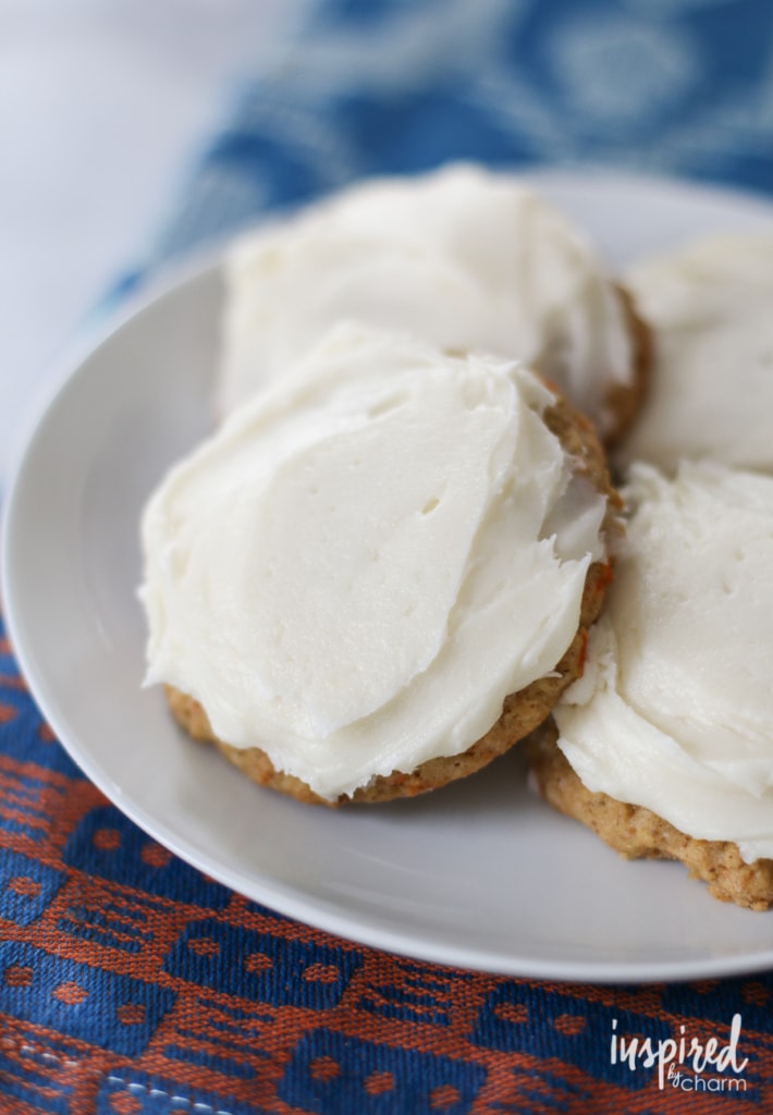 Frosted Carrot Cake Cookies on plate.