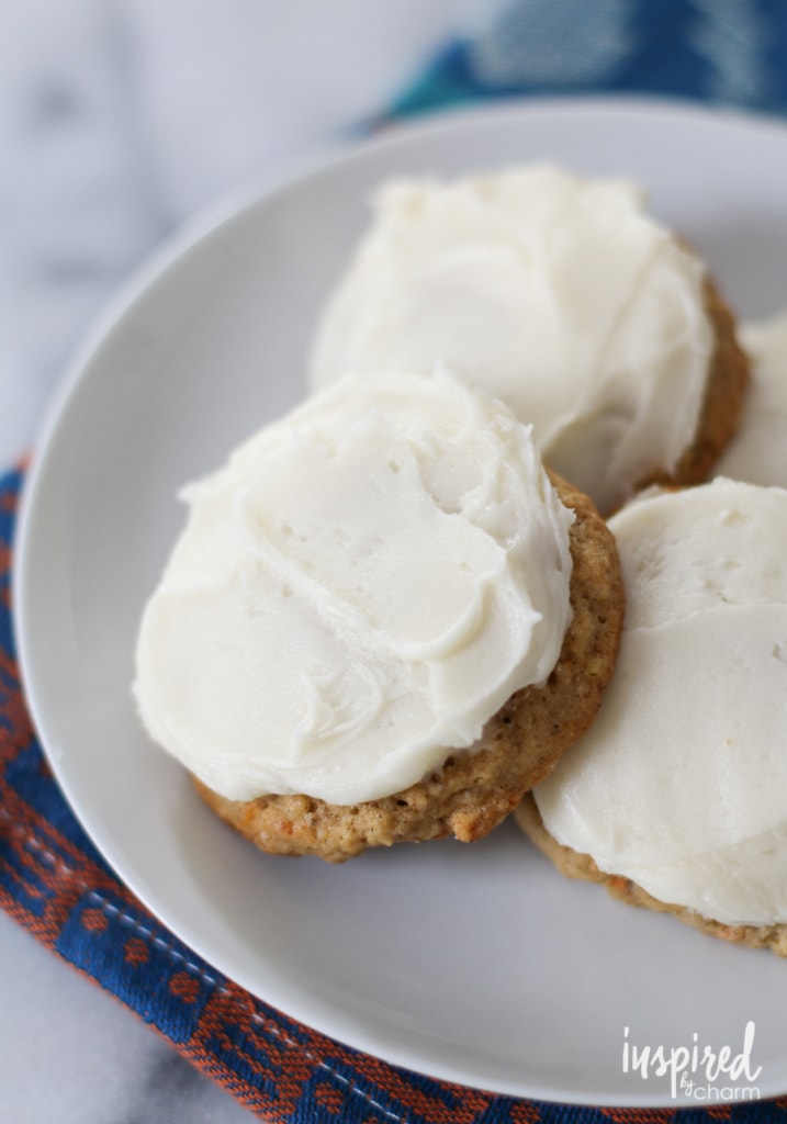 Frosted Carrot Cake Cookies on plate.