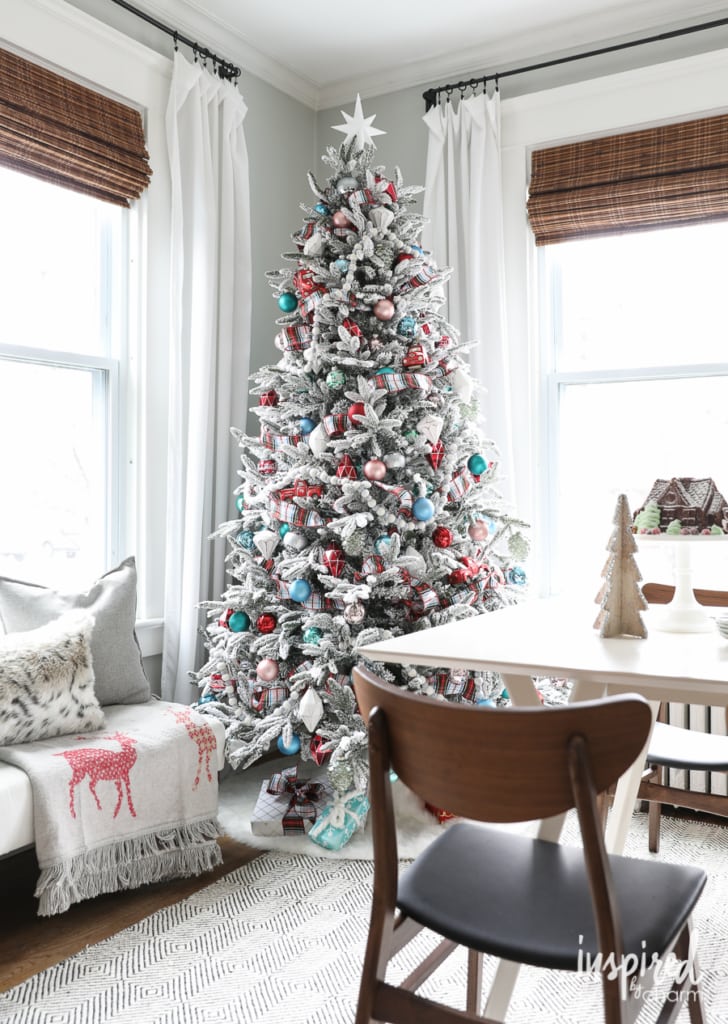 Fun, Festive, and Flocked Christmas Tree | inspiredbycharm.com