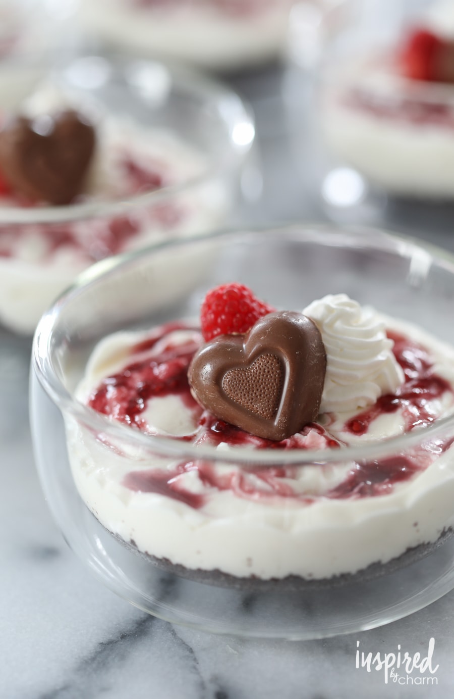 No-Bake Chocolate Raspberry Cheesecakes - easy Valentine's dessert recipe