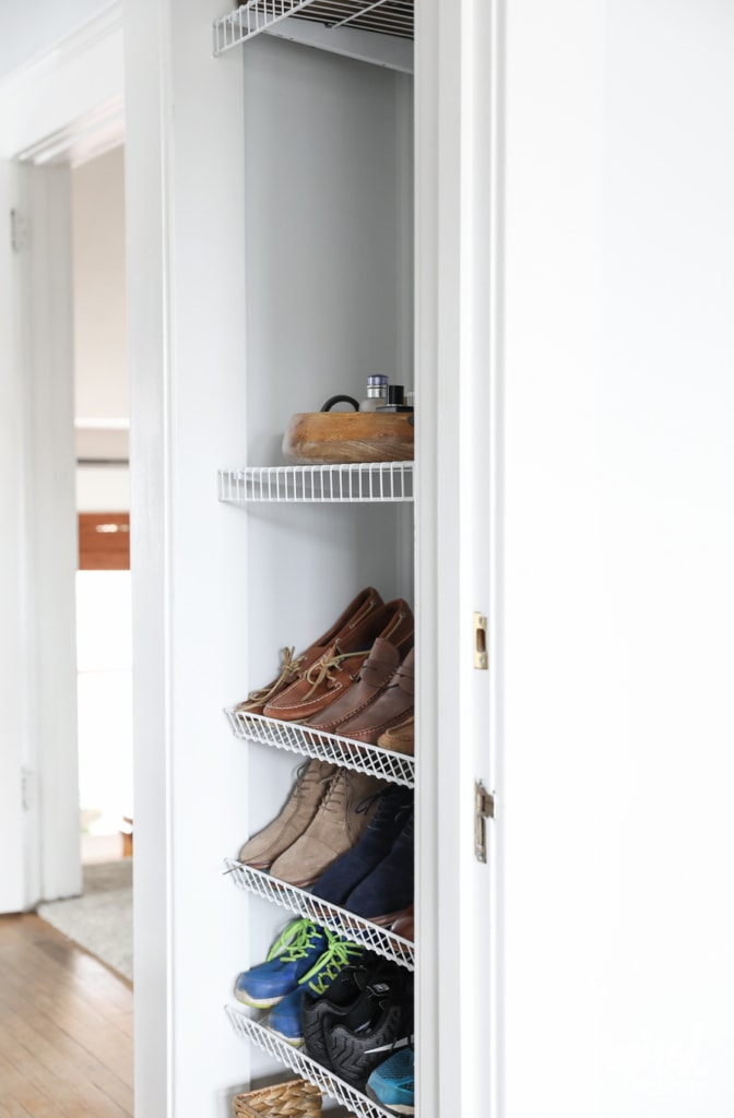 DIY Custom Shoe Storage - how to organize your shoes in an unused space. 