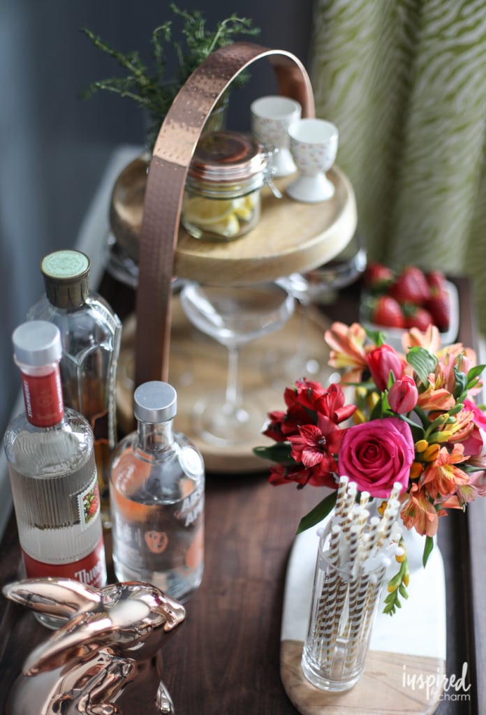 Ideas and tips for styling your bar cart for spring - Spring Bar Cart | Inspired by Charm