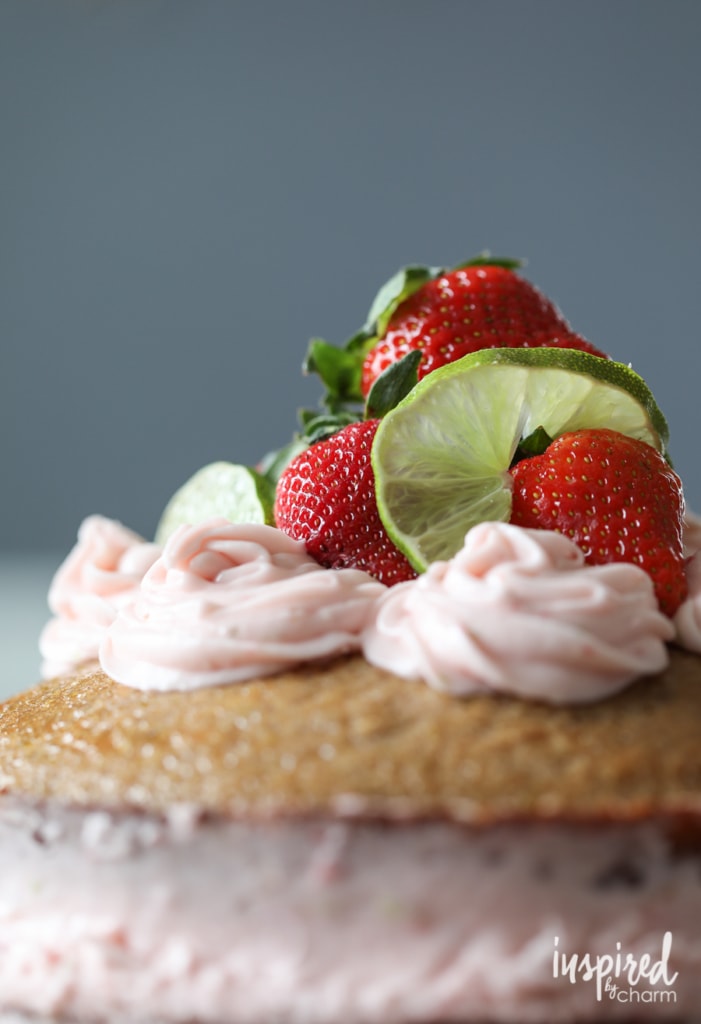 Strawberry Limeade Naked Cake - spring and summer dessert cake recipe with strawberries and lime. | Inspired by Charm