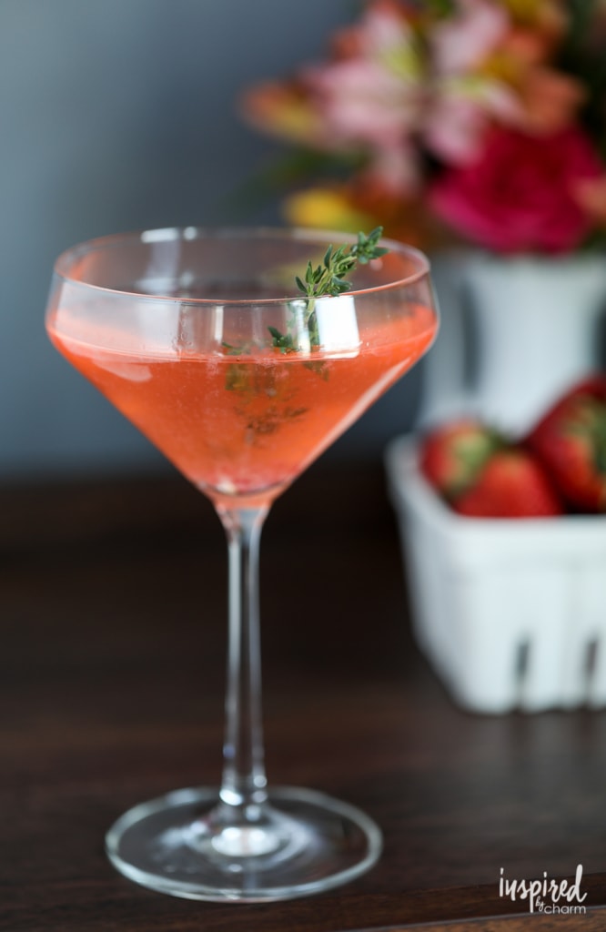 Strawberry Thyme Martini - spring cocktail martini recipe ideas | Inspired by Charm