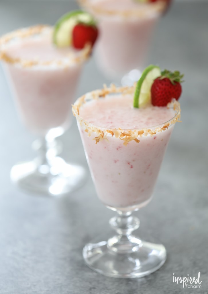 Strawberry Coconut Margaritas recipe for summer entertaining. | Inspired by Charm