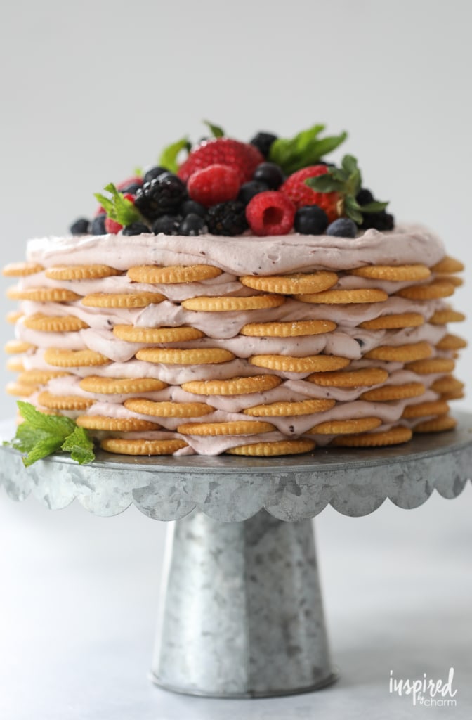 This Ritz Cracker and Mixed Berry Icebox Cake is the perfect dessert for summer entertaining. | Inspired by Charm