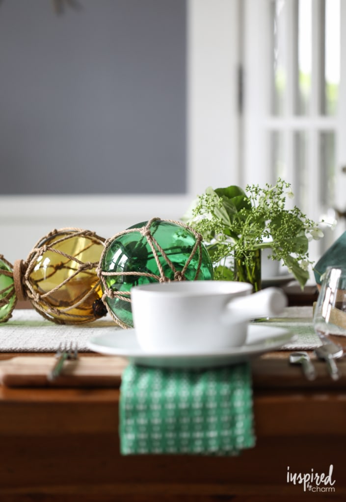 Simple Tips for Joyful Entertaining - summer tablescape and green-inspired table setting - dining room decor | Inspired by Charm