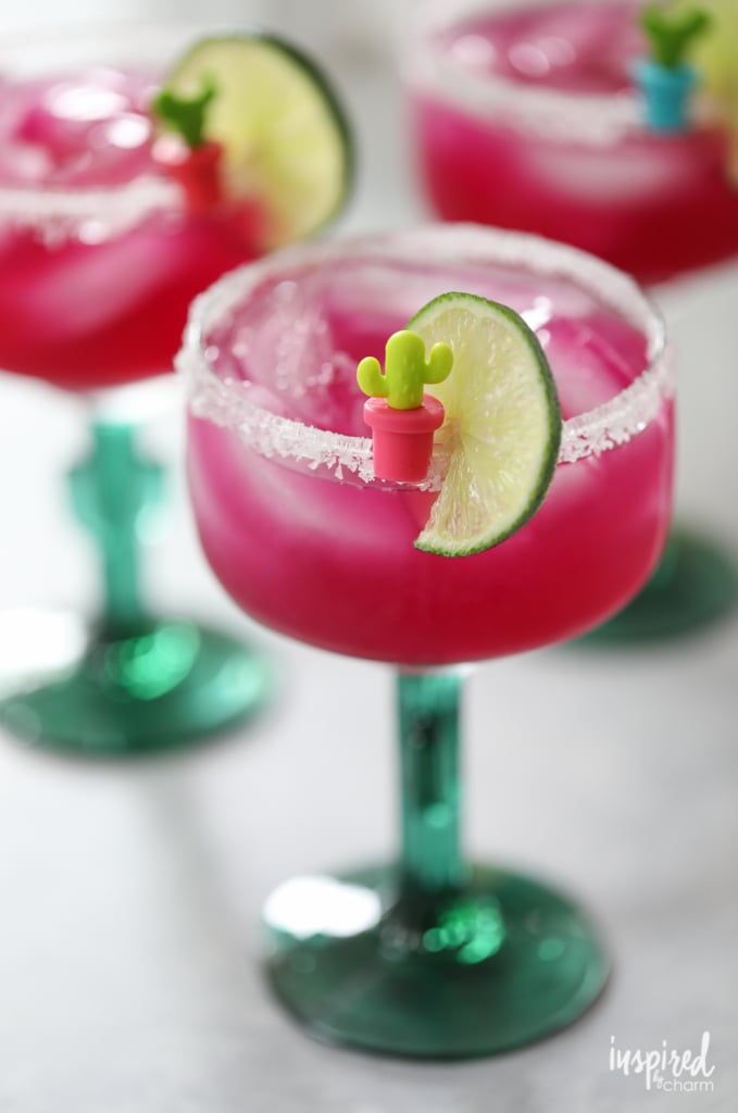 Celebrate with this unique and colorful cocktail: a Prickly Pear Margarita recipe served in a cactus glass. | Inspired by Charm