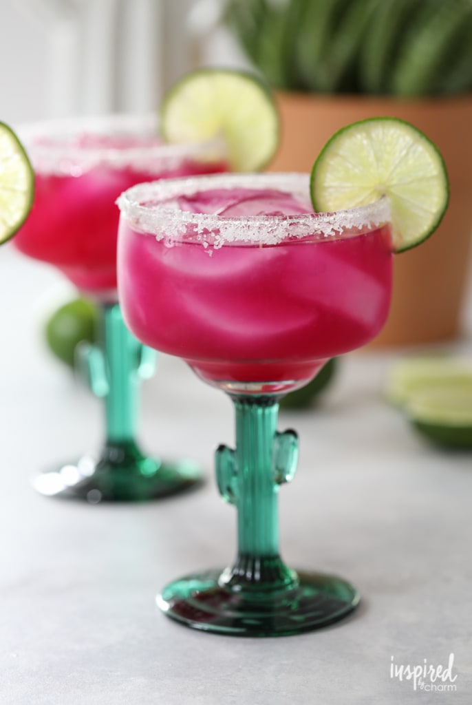 prickly pear margarita in a salted glass