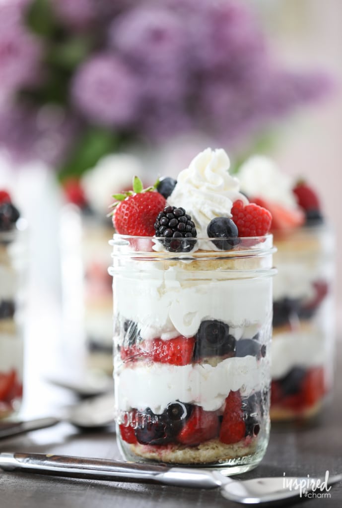 Mason Jar Mixed Berry Shortcakes with Homemade Whipped Cream - easy summer dessert recipe from Inspired by Charm