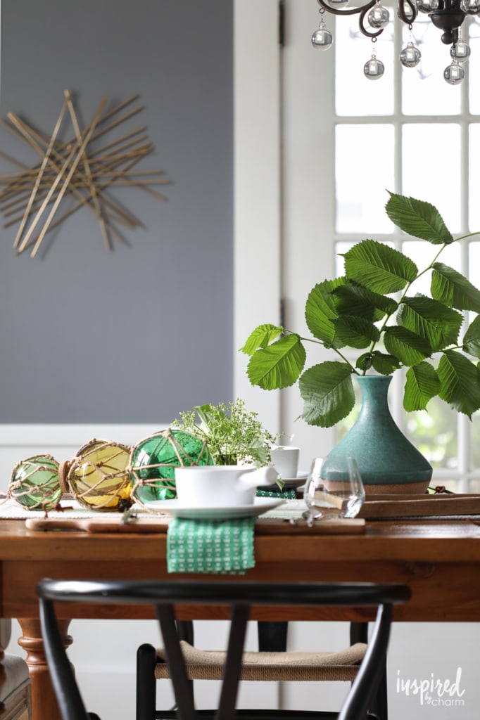 Simple Tips for Joyful Entertaining - summer tablescape and green-inspired table setting - dining room decor | Inspired by Charm