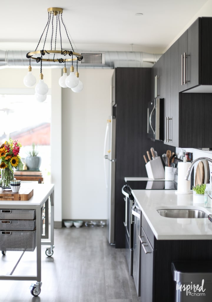 Tips and Ideas for styling and stocking an apartment kitchen. | Inspired by Charm