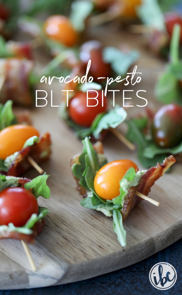 Avocado-Pesto BLT Bites are a Flavor-Packed Appetizer wrapped with Bacon | Inspired by Charm