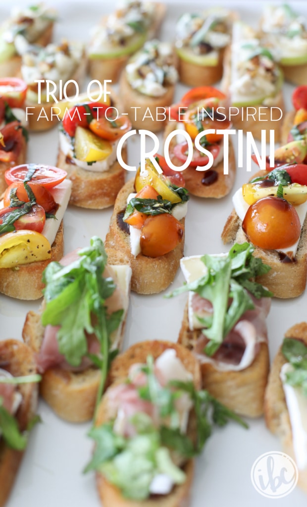 A delicious and easy appetizer recipe inspired by the farmers market. Trio of Farm-to-Table Inspired Crostini | Inspired by Charm