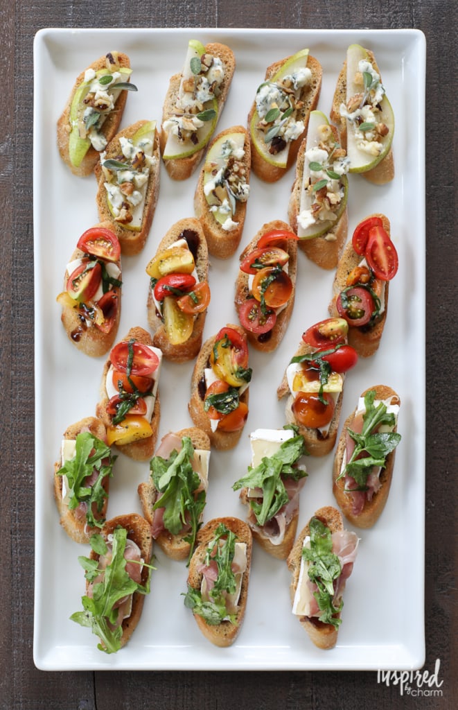 A delicious and easy appetizer recipe inspired by the farmers market. Trio of Farm-to-Table Inspired Crostini | Inspired by Charm