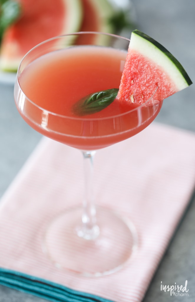 This Watermelon Basil Martini is a fresh and herby cocktail perfect for summer sipping! | Inspired by Charm