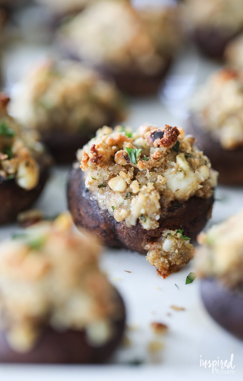 These Walnut and Blue Cheese-Stuffed Mushrooms make the perfect appetizer recipe for the holidays! #christmas #appetizer #recipe #stuffedmushroom #mushroom