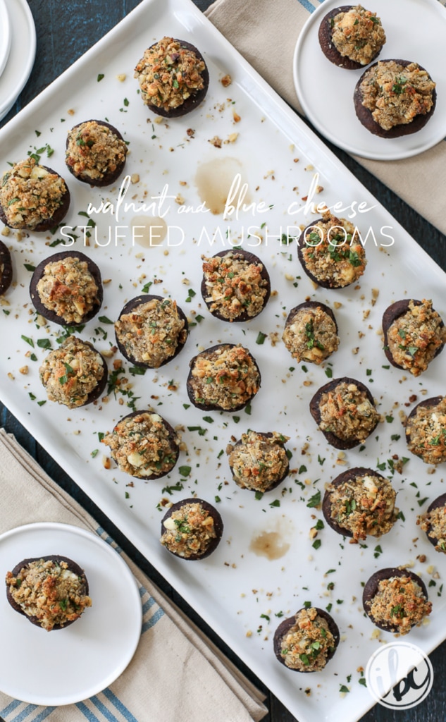These Walnut and Blue Cheese-Stuffed Mushrooms make the perfect appetizer recipe for the fall or any season. 