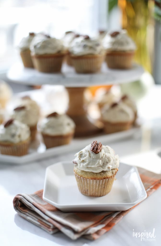 These Butter Pecan Cupcakes are loaded with toasted pecans making them the perfect fall treat. 