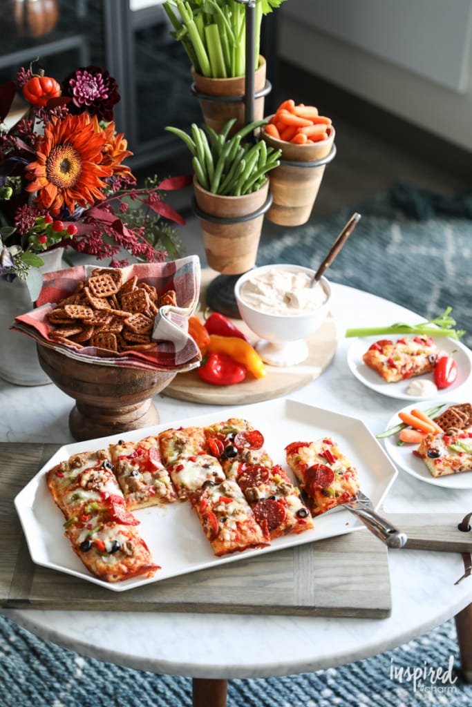 TV Viewing Pizza Party with Pizza Seasoned Pretzels | Inspired by Charm