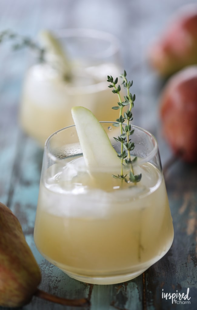 Spiced Pear Gin Cocktail is the perfect signature cocktail for Thanksgiving or any fall celebration.