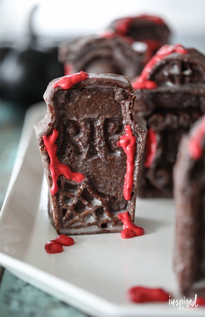 Chocolate Tombstone Snack Cakes - the perfect haunted Halloween dessert recipe. 