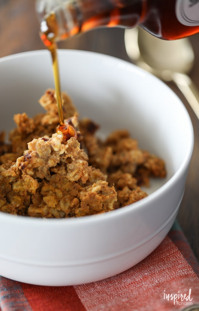 This Baked Pumpkin Spice Oatmeal recipe is the perfect breakfast idea for Fall. 