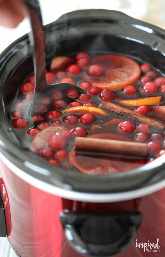 slow cooker filled with holiday sangria