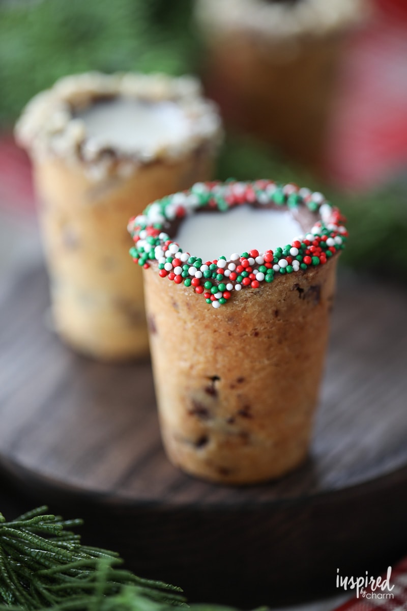 cookie shot glass filled with milk