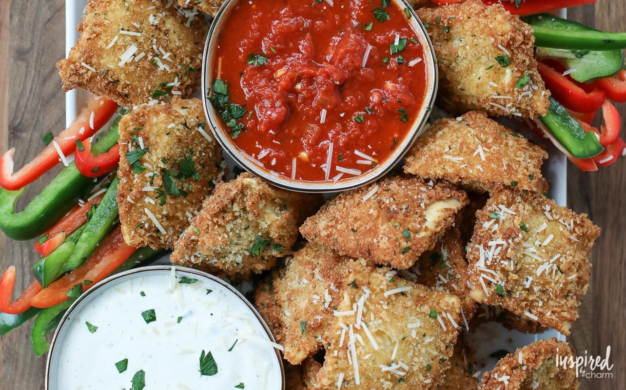 Fried Ravioli with Three Dipping Sauces